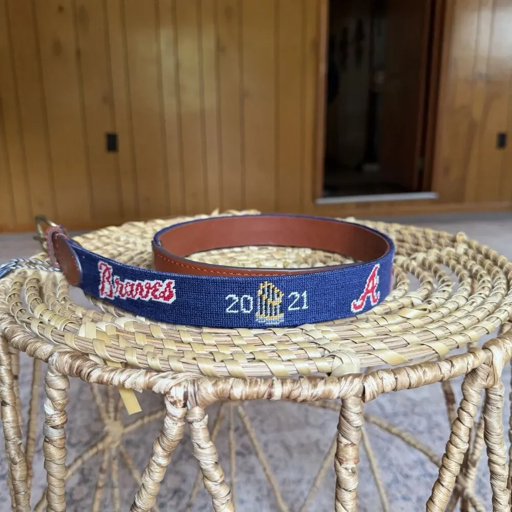 NWT Atlanta Braves 2021 World Series Needlepoint Belt by Smathers & Branson 32